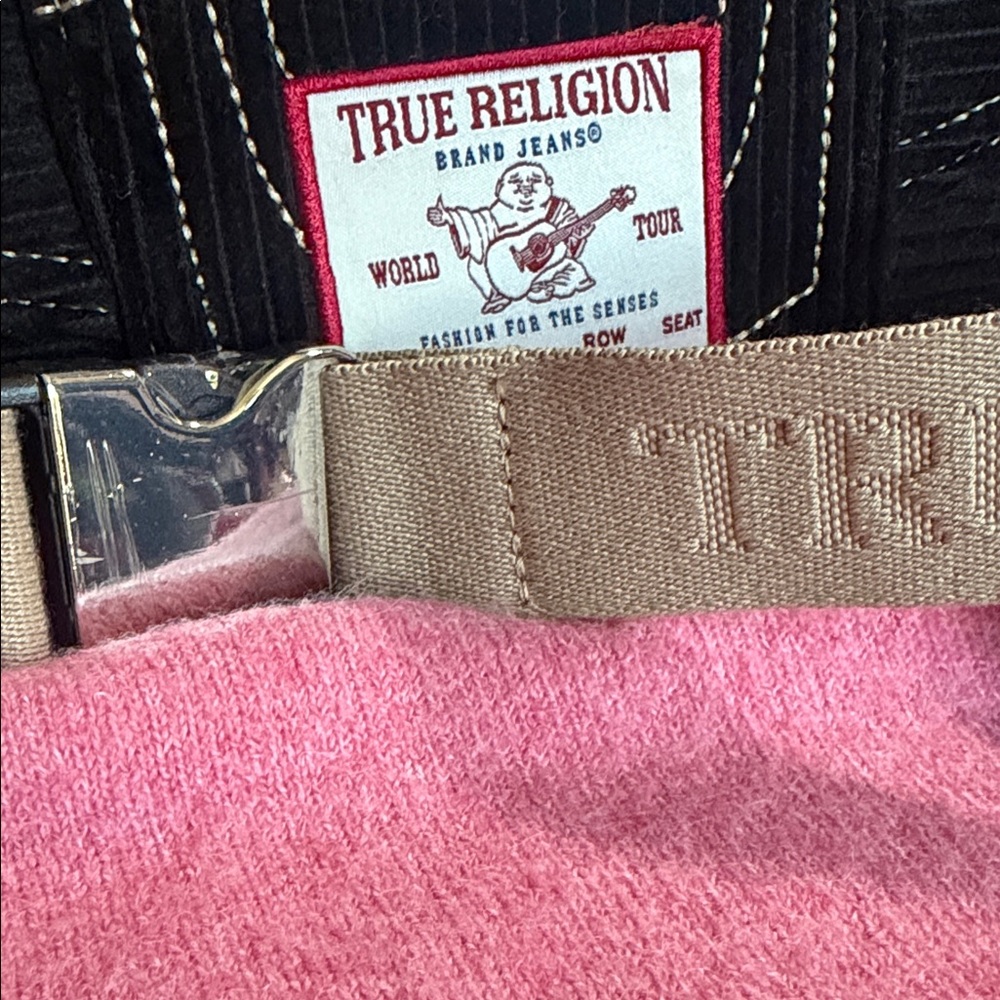 True Religion Black Crescent Shoulder Bag with Cream Strap - Picture 9 of 11